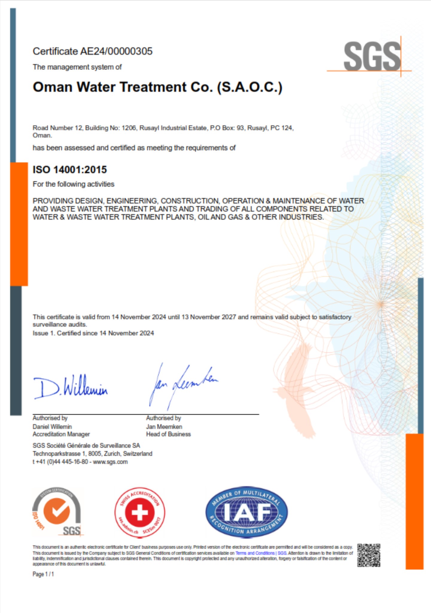 ISO 14001:2015 Certificate